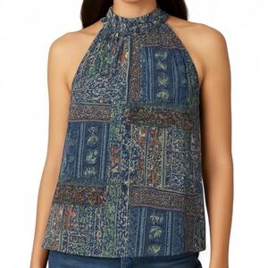 RAMY BROOK Paris Patchwork Printed Sleeveless Halter Blouse Size X-Small